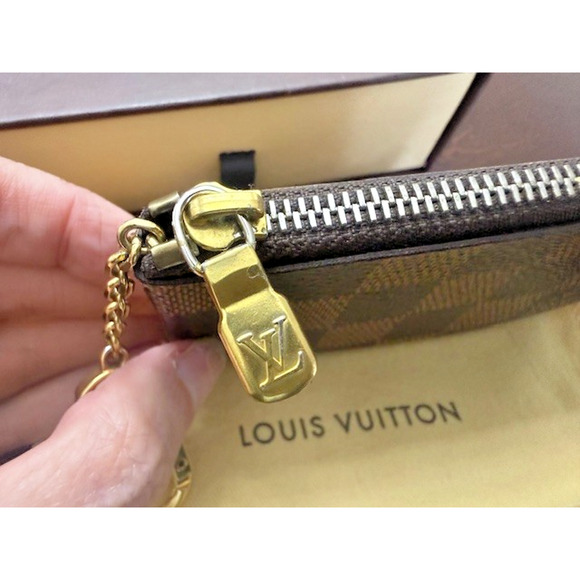 Louis Vuitton Key Cles Damier Ebene Key Chain Brown Pouch w/Zipper BOX & DUSTBAG - Picture 2 of 13